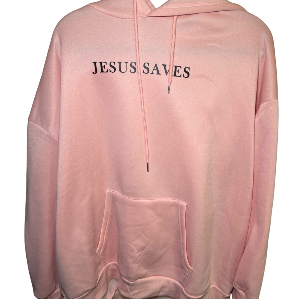 “Jesus Saves” Light Pink Hoodie